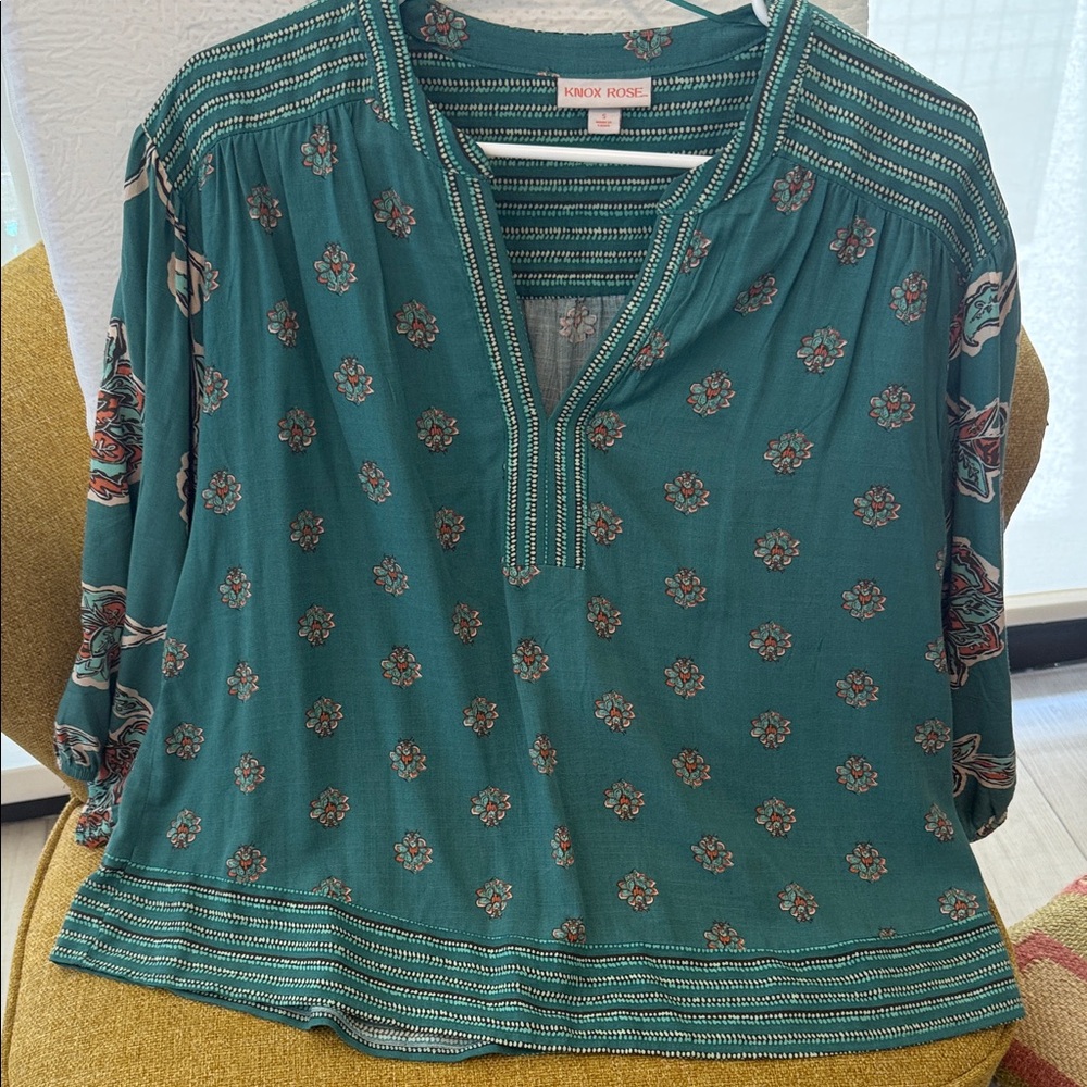 Knox Rose Teal Floral Blouse